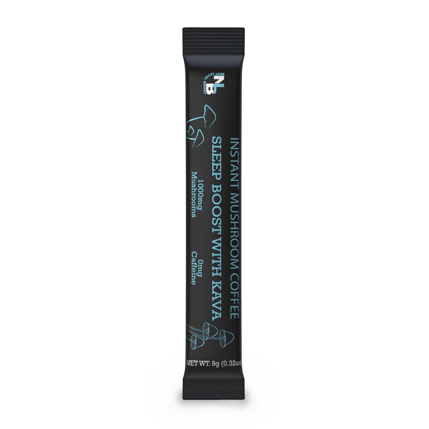 Next Level Boost Sleep with Kava Boost instant mushroom coffee stick pack front of packaging.