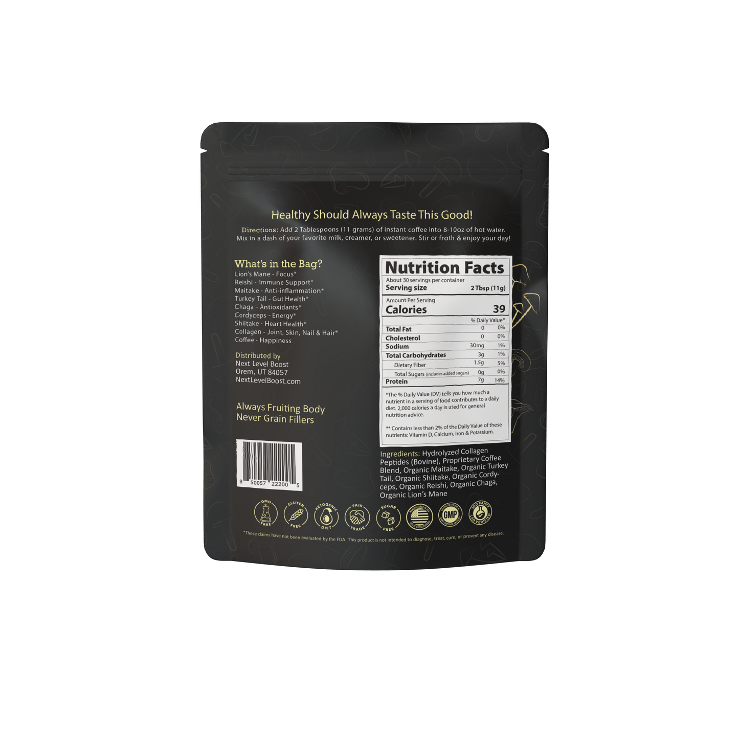 Instant Mushroom Coffee with Collagen and Mushrooms Next Level Boost