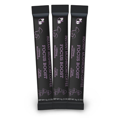 Three-stick sample pack of Next Level Boost Focus Boost instant mushroom coffee.