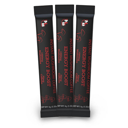 Three-stick sample pack of Next Level Boost Energy Boost instant mushroom coffee.